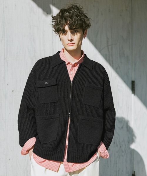 RAGEBLUE（レイジブルー）の「DOUBLE ZIP COVERALL KNIT JACKET / ダブルジップカバーオールニットジャケット（ニット/セーター・メンズ・サックスブルー/ブラック/グレー・LARGE/MEDIUM）」の10枚目の写真