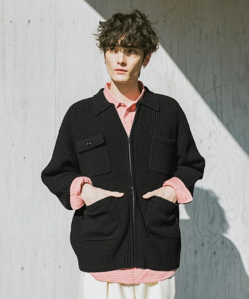 RAGEBLUE（レイジブルー）の「DOUBLE ZIP COVERALL KNIT JACKET / ダブルジップカバーオールニットジャケット（ニット/セーター・メンズ・サックスブルー/ブラック/グレー・LARGE/MEDIUM）」の12枚目の写真