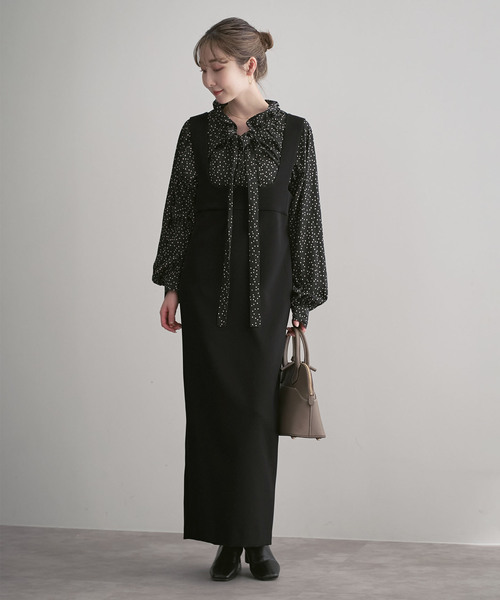 Noble（ノーブル）の「ラフィネダブルクロスソフトスクエアワンピース（ワンピース・レディース・ブラック/キャメル・40/38/36）」の16枚目の写真