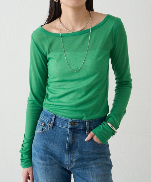 LOUNGEDRESS（ラウンジドレス）の「ラウンドシアーカットソー（Tシャツ/カットソー・レディース・グリーン/オフホワイト/ブラック・FREE）」の3枚目の写真