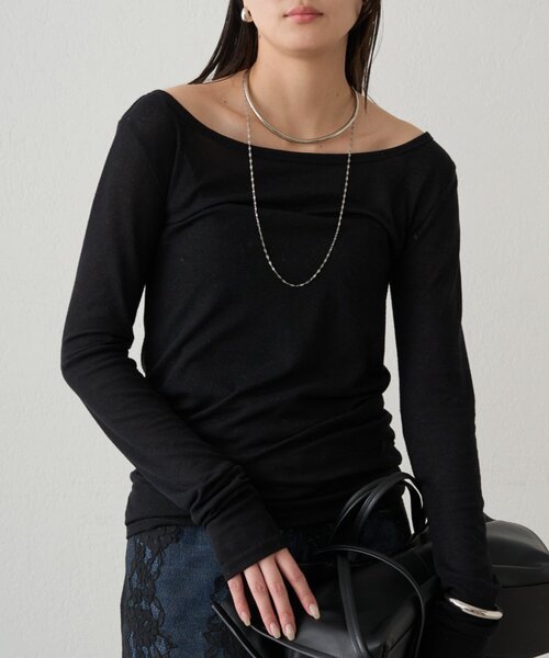 LOUNGEDRESS（ラウンジドレス）の「ラウンドシアーカットソー（Tシャツ/カットソー・レディース・グリーン/オフホワイト/ブラック・FREE）」の2枚目の写真