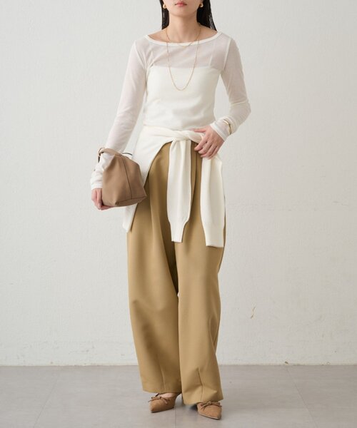 LOUNGEDRESS（ラウンジドレス）の「ラウンドシアーカットソー（Tシャツ/カットソー・レディース・グリーン/オフホワイト/ブラック・FREE）」の4枚目の写真