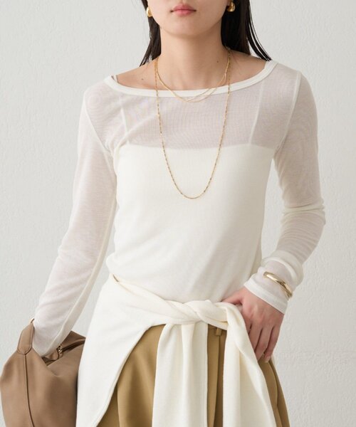 LOUNGEDRESS（ラウンジドレス）の「ラウンドシアーカットソー（Tシャツ/カットソー・レディース・グリーン/オフホワイト/ブラック・FREE）」の10枚目の写真