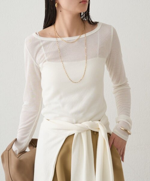 LOUNGEDRESS（ラウンジドレス）の「ラウンドシアーカットソー（Tシャツ/カットソー・レディース・グリーン/オフホワイト/ブラック・FREE）」の12枚目の写真