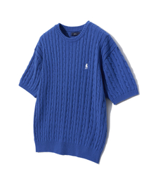 YALE（イェール）の「ヘリテージ ダン ケーブル 半袖 ラウンド ニット ロイヤルブルー（Tシャツ/カットソー）」