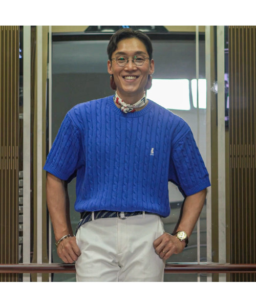 YALE（イェール）の「ヘリテージ ダン ケーブル 半袖 ラウンド ニット ロイヤルブルー（Tシャツ/カットソー・レディース・その他・S/M/L/XL）」の2枚目の写真