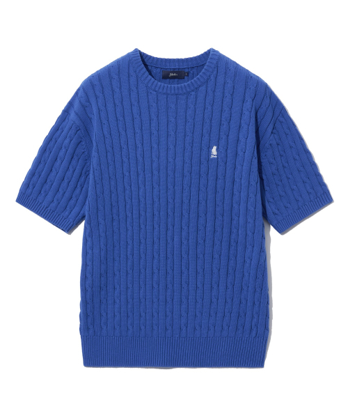 YALE（イェール）の「ヘリテージ ダン ケーブル 半袖 ラウンド ニット ロイヤルブルー（Tシャツ/カットソー・レディース・その他・S/M/L/XL）」の3枚目の写真