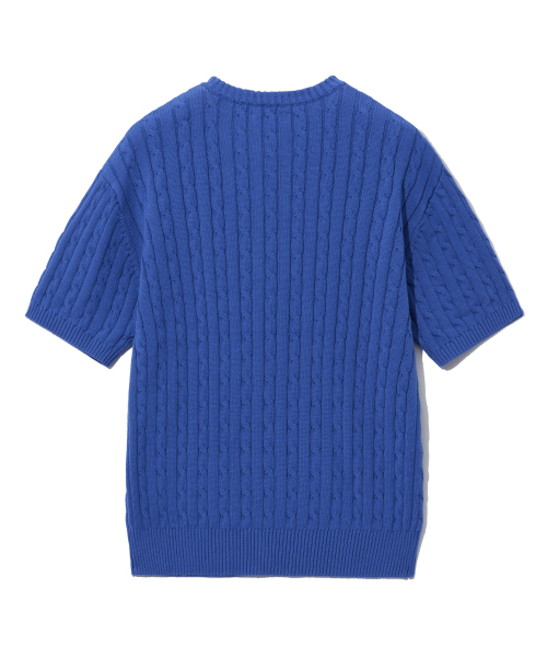 YALE（イェール）の「ヘリテージ ダン ケーブル 半袖 ラウンド ニット ロイヤルブルー（Tシャツ/カットソー・レディース・その他・S/M/L/XL）」の4枚目の写真