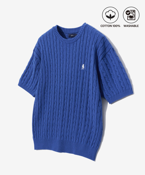 YALE（イェール）の「ヘリテージ ダン ケーブル 半袖 ラウンド ニット ロイヤルブルー（Tシャツ/カットソー・レディース・その他・S/M/L/XL）」の12枚目の写真