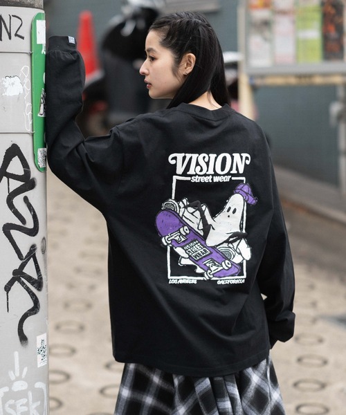 VISION STREET WEAR（ヴィジョンストリートウェア）の「∴WEGO/【26年春夏新作】別注VISIONゴーストスケーターグラフィックT(LS)（Tシャツ/カットソー・メンズ・ブラック/ホワイト・LARGE/MEDIUM）」の2枚目の写真