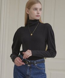 Wool Tencel Volume Sleeve Turtleneck - Black