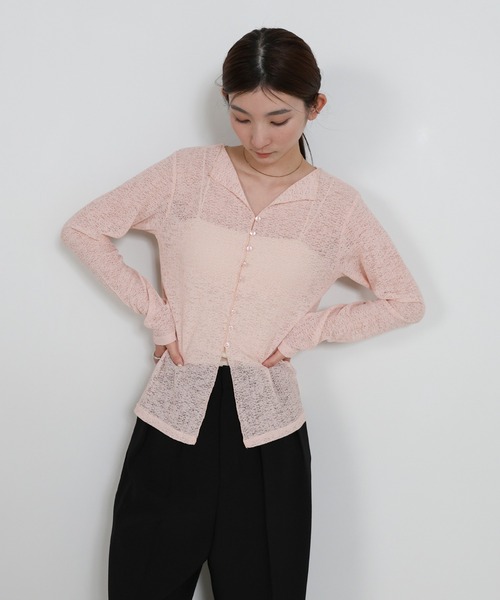 select MOCA(セレクトモカ)の「【ZOZO限定】フロントボタンシアースラブオープンカラーカーディガン(カーディガン/ボレロ・レディース・ピンク/ホワイト/ブラック・FREE)」の7枚目の写真