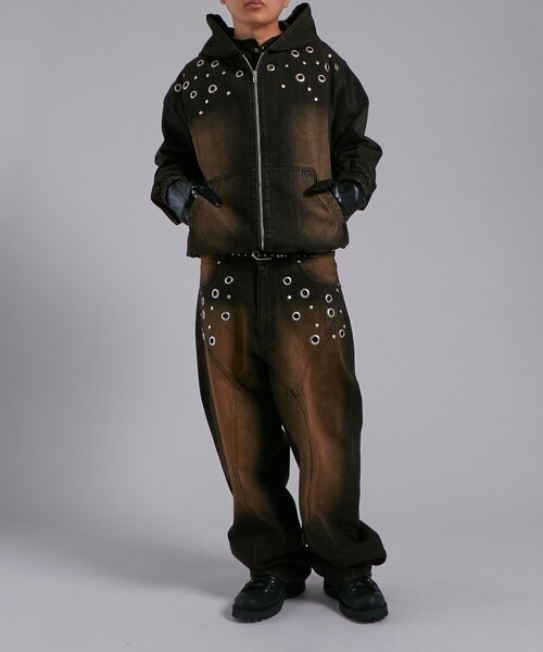 WHO'S WHO gallery(フーズフーギャラリー)の「アイレットスタッズスウィッチングブラストデニム(デニムパンツ・レディース・ネイビー/サックスブルー/ブラック・FREE)」の6枚目の写真