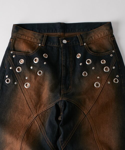 WHO'S WHO gallery(フーズフーギャラリー)の「アイレットスタッズスウィッチングブラストデニム(デニムパンツ・レディース・ネイビー/サックスブルー/ブラック・FREE)」の12枚目の写真