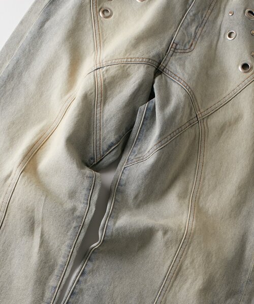 WHO'S WHO gallery(フーズフーギャラリー)の「アイレットスタッズスウィッチングブラストデニム(デニムパンツ・レディース・ネイビー/サックスブルー/ブラック・FREE)」の15枚目の写真