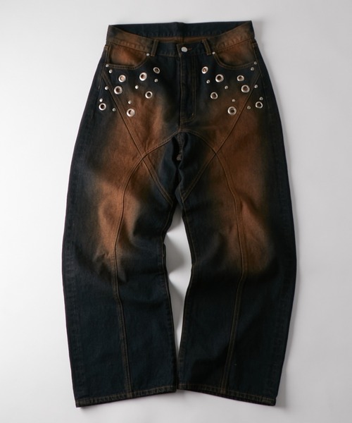 WHO'S WHO gallery(フーズフーギャラリー)の「アイレットスタッズスウィッチングブラストデニム(デニムパンツ・レディース・ネイビー/サックスブルー/ブラック・FREE)」の2枚目の写真