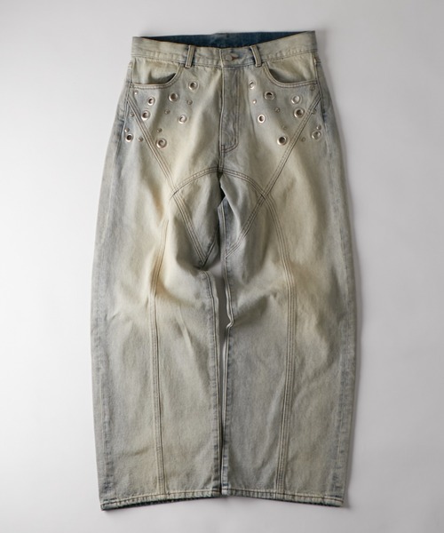 WHO'S WHO gallery(フーズフーギャラリー)の「アイレットスタッズスウィッチングブラストデニム(デニムパンツ・レディース・ネイビー/サックスブルー/ブラック・FREE)」の3枚目の写真