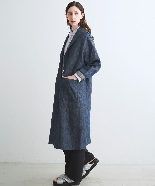 three dots(スリードッツ)の「ラフリネン ドクターコート(その他アウター・レディース・インディゴブルー/ネイビー/ベージュ系その他2/キャメル・SMALL)」の17枚目の写真