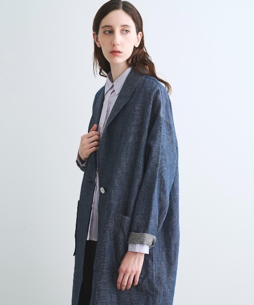 three dots(スリードッツ)の「ラフリネン ドクターコート(その他アウター・レディース・インディゴブルー/ネイビー/ベージュ系その他2/キャメル・SMALL)」の16枚目の写真