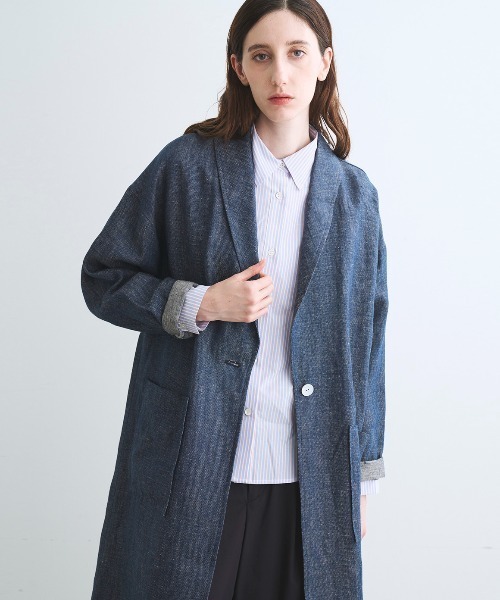 three dots(スリードッツ)の「ラフリネン ドクターコート(その他アウター・レディース・インディゴブルー/ネイビー/ベージュ系その他2/キャメル・SMALL)」の15枚目の写真