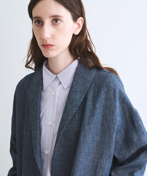 three dots(スリードッツ)の「ラフリネン ドクターコート(その他アウター・レディース・インディゴブルー/ネイビー/ベージュ系その他2/キャメル・SMALL)」の14枚目の写真