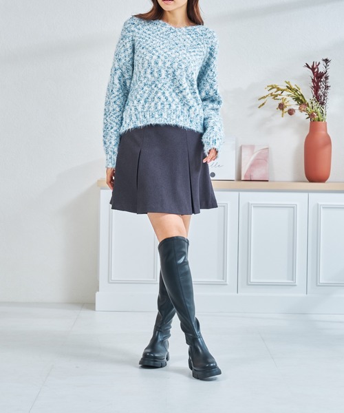 セール】スラントカット ストレッチ ニーハイ ブーツ（ブーツ