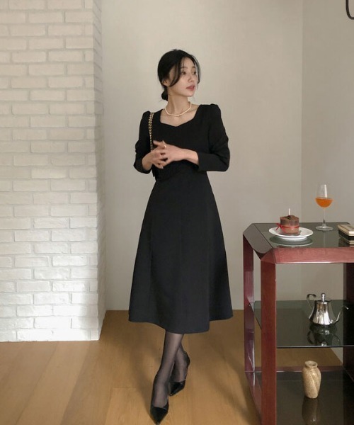 FAVORITO（ファヴォリート）の「ハートネックバックリボンワンピース（ワンピース・レディース・ブラック/ベージュ・F）」の10枚目の写真