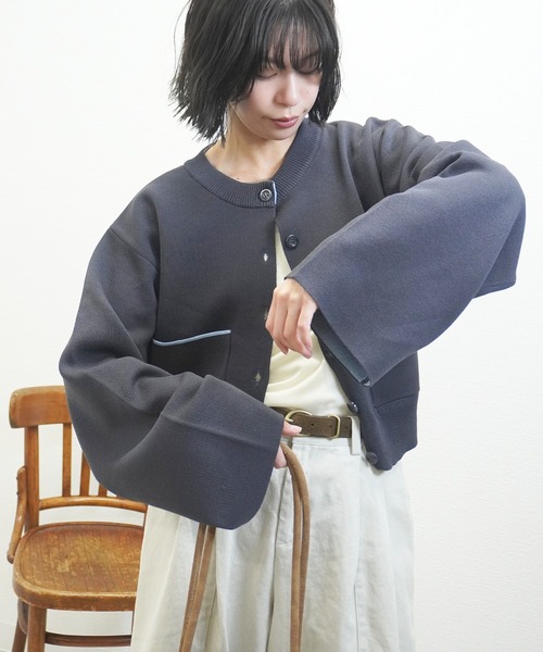 gossara（ゴサラ）の「レーヨンポリダブルフェイスCD（カーディガン/ボレロ・レディース・チャコール/ベージュ/グレー・FREE）」の4枚目の写真