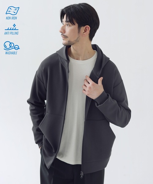 SPU(スプ)の「【セットアップ対応】防シワ・抗ピリング・ウォッシャブル ハイポンチダブルZIPパーカー(パーカー・メンズ・グレー/杢グレー/グレー系/ブラック/チャコール/ネイビー・S/M/L/XL)」の4枚目の写真