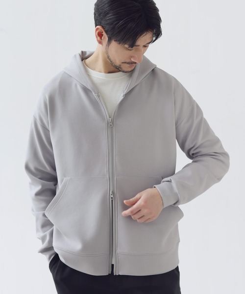 SPU(スプ)の「【セットアップ対応】防シワ・抗ピリング・ウォッシャブル ハイポンチダブルZIPパーカー(パーカー・メンズ・グレー/杢グレー/グレー系/ブラック/チャコール/ネイビー・S/M/L/XL)」の14枚目の写真