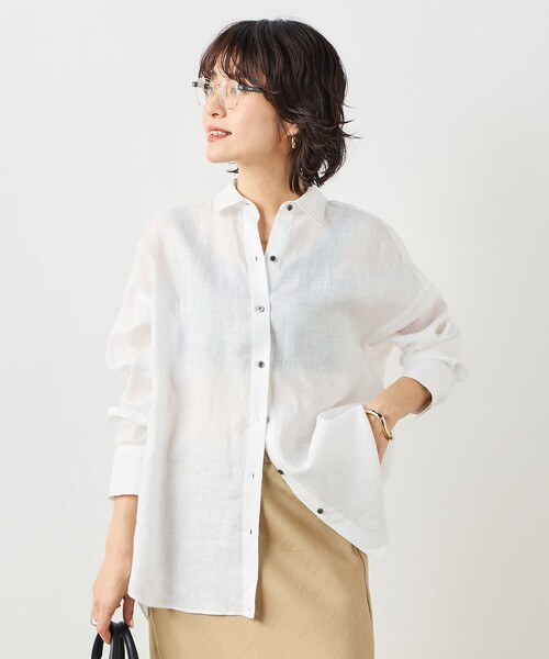NOLLEY’S(ノーリーズ)の「MY STANDARD マルチWAYリネンシャツ(シャツ/ブラウス・レディース・クリーム/サックスブルー/サーモンピンク/ホワイト/ミント・FREE)」の2枚目の写真