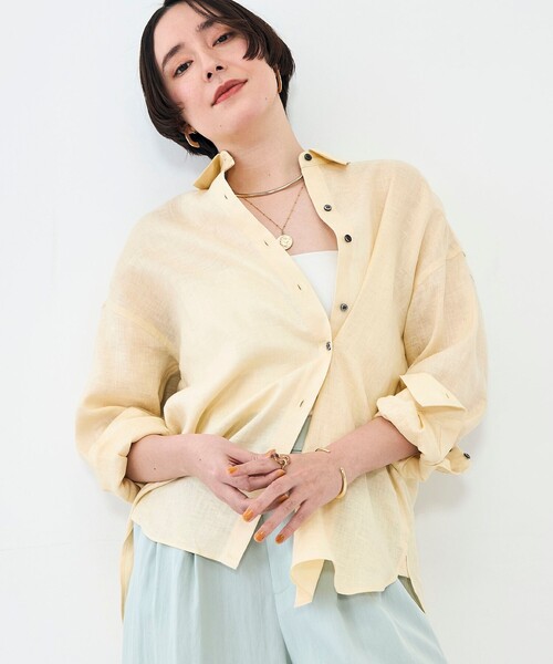 NOLLEY’S(ノーリーズ)の「MY STANDARD マルチWAYリネンシャツ(シャツ/ブラウス・レディース・クリーム/サックスブルー/サーモンピンク/ホワイト/ミント・FREE)」の9枚目の写真