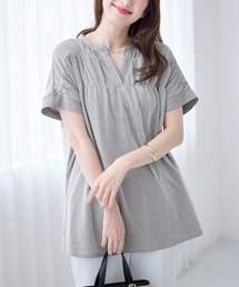 さらっと軽いストライプギャザーチュニック