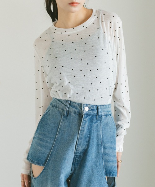 VANNIE U(ヴァニーユー)の「シアードットカットソー(Tシャツ/カットソー・レディース・ホワイト/グレー・FREE)」の3枚目の写真
