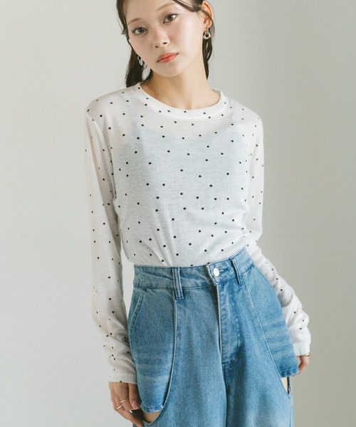VANNIE U(ヴァニーユー)の「シアードットカットソー(Tシャツ/カットソー・レディース・ホワイト/グレー・FREE)」の5枚目の写真