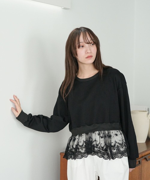 mili an deni（ミリアンデニ）の「レース切替スウェットプルオーバー（スウェット・レディース・ブラック/グレー・M）」の7枚目の写真