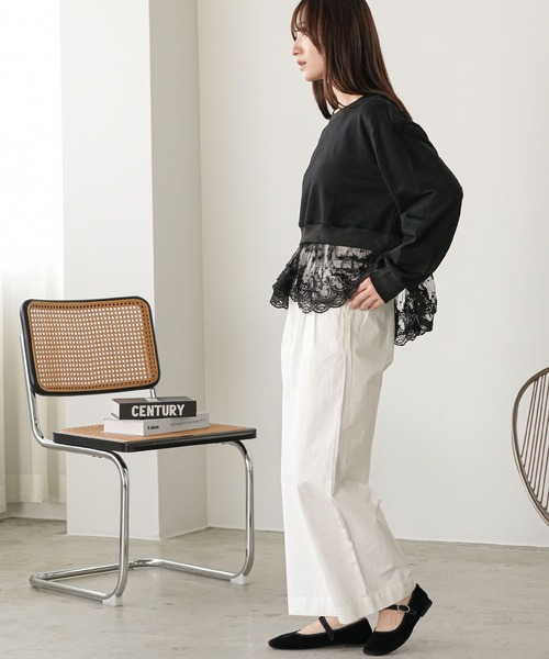 mili an deni（ミリアンデニ）の「レース切替スウェットプルオーバー（スウェット・レディース・ブラック/グレー・M）」の5枚目の写真