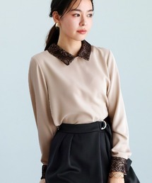 【 ディテール映え 】ソフトツイル・襟袖レースクラシカルブラウス