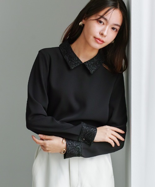 White Collection（ホワイトコレクション）の「【 ディテール映え 】ソフトツイル・襟袖レースクラシカルブラウス（シャツ/ブラウス・レディース・ブラック/ライトベージュ/ベージュ・S/M/L）」の2枚目の写真