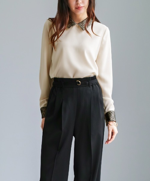 White Collection（ホワイトコレクション）の「【 ディテール映え 】ソフトツイル・襟袖レースクラシカルブラウス（シャツ/ブラウス・レディース・ブラック/ライトベージュ/ベージュ・S/M/L）」の18枚目の写真