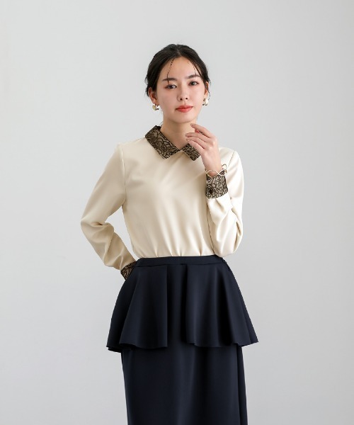 White Collection（ホワイトコレクション）の「【 ディテール映え 】ソフトツイル・襟袖レースクラシカルブラウス（シャツ/ブラウス・レディース・ブラック/ライトベージュ/ベージュ・S/M/L）」の20枚目の写真