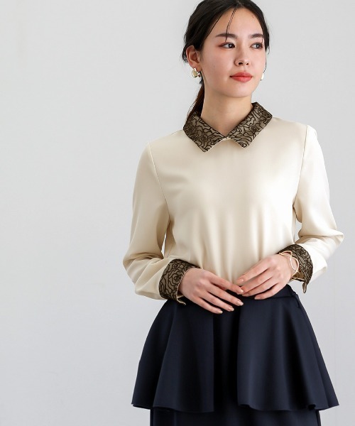 White Collection（ホワイトコレクション）の「【 ディテール映え 】ソフトツイル・襟袖レースクラシカルブラウス（シャツ/ブラウス・レディース・ブラック/ライトベージュ/ベージュ・S/M/L）」の22枚目の写真