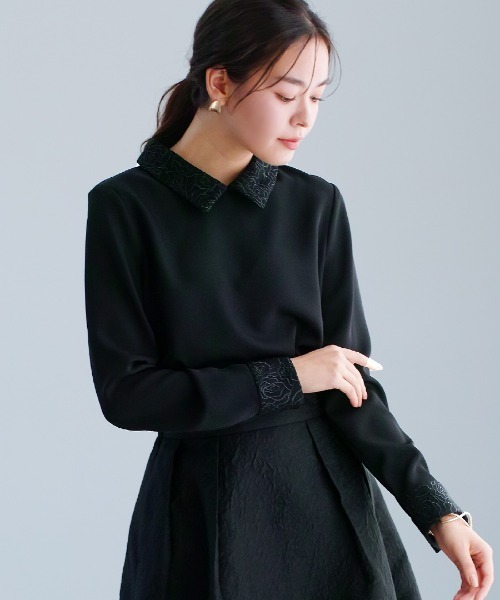 White Collection（ホワイトコレクション）の「【 ディテール映え 】ソフトツイル・襟袖レースクラシカルブラウス（シャツ/ブラウス・レディース・ブラック/ライトベージュ/ベージュ・S/M/L）」の6枚目の写真