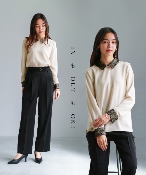 White Collection（ホワイトコレクション）の「【 ディテール映え 】ソフトツイル・襟袖レースクラシカルブラウス（シャツ/ブラウス・レディース・ブラック/ライトベージュ/ベージュ・S/M/L）」の12枚目の写真