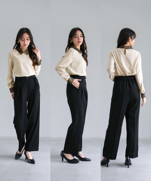 White Collection（ホワイトコレクション）の「【 ディテール映え 】ソフトツイル・襟袖レースクラシカルブラウス（シャツ/ブラウス・レディース・ブラック/ライトベージュ/ベージュ・S/M/L）」の14枚目の写真