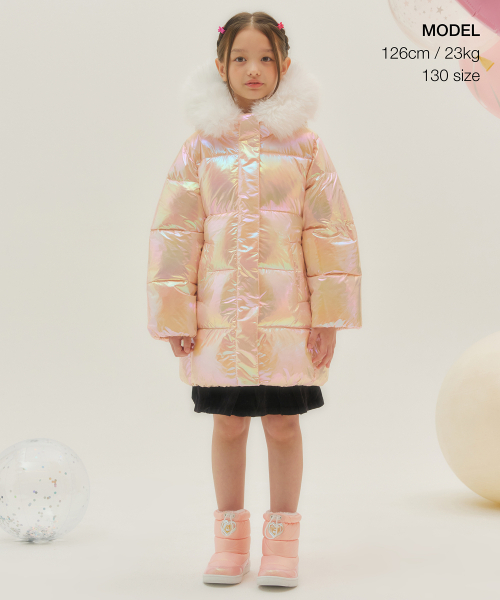 MUSINSA STANDARD KIDS（ムシンサスタンダードキッズ）の「フェイクファー トゥインクル パディング パーカー [ピンク]（ブルゾン・レディース・その他・130/140/150/160/100/110/120）」の2枚目の写真