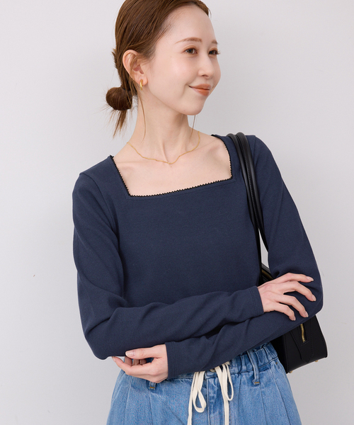 SLOBE IENA(スローブイエナ)の「スクエアネックテレコプルオーバー(Tシャツ/カットソー・レディース・ネイビー/アイボリー/サックスブルー・FREE)」の2枚目の写真