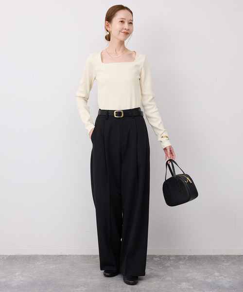 SLOBE IENA(スローブイエナ)の「スクエアネックテレコプルオーバー(Tシャツ/カットソー・レディース・ネイビー/アイボリー/サックスブルー・FREE)」の4枚目の写真