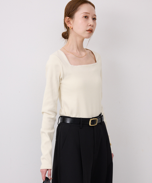 SLOBE IENA(スローブイエナ)の「スクエアネックテレコプルオーバー(Tシャツ/カットソー・レディース・ネイビー/アイボリー/サックスブルー・FREE)」の8枚目の写真