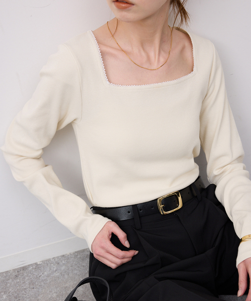 SLOBE IENA(スローブイエナ)の「スクエアネックテレコプルオーバー(Tシャツ/カットソー・レディース・ネイビー/アイボリー/サックスブルー・FREE)」の10枚目の写真